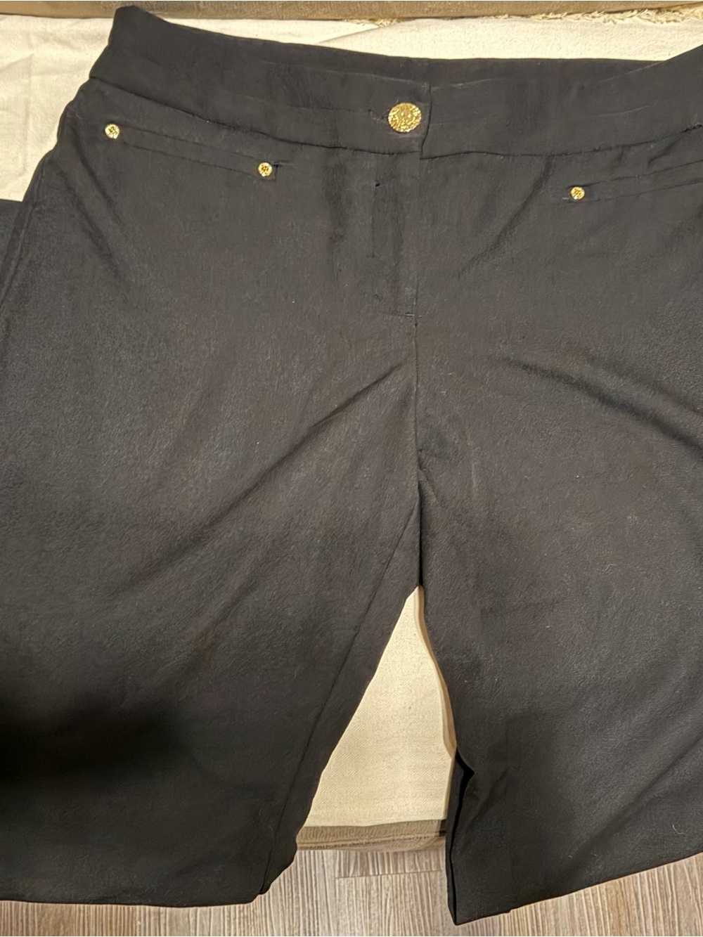 Anne Klein Black Straight-Leg Jeans with Gold Hardware